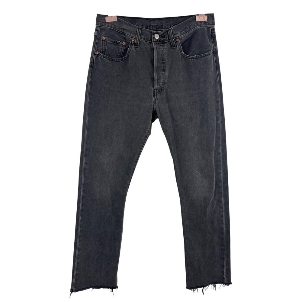 Levis 501 Mens Gray Denim Button-Fly Jeans W30 L30 Frayed Hem